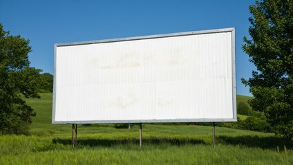 Obraz premium Blank Billboard in Scenic Natural Landscape – Empty Advertising Space in Peaceful Countryside