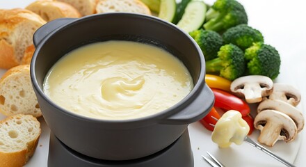 Cheese fondue with vegetables and bread