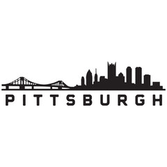 Obraz premium Pittsburgh skyline horizontal banner. Black silhouette of Pittsburgh, Pennsylvania. Vector template for your design. Vector black silhouette. with white background