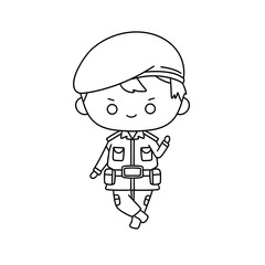 A cartoonish drawing of a young man in a military uniform
