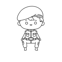 A cartoon of a soldier sitting down with a smile on his face