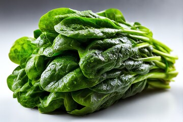 Fresh, vibrant spinach on a clean white background. Perfect for healthy food concepts, cooking blogs, and nutrition-related designs. Isolated, high-quality image