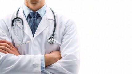Fototapeta premium Doctor in Lab Coat with Stethoscope on White Background