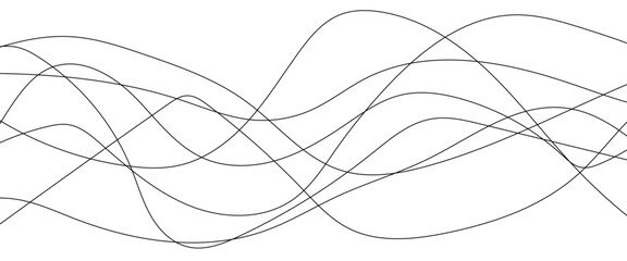 Thin wavy curve line vector background. Curve wave seamless pattern background. Black and grey wave curve lines motion vector background. 