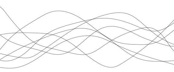 Thin wavy curve line vector background. Curve wave seamless pattern background. Black and grey wave curve lines motion vector background. 