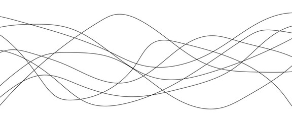 Thin wavy curve line vector background. Curve wave seamless pattern background. Black and grey wave curve lines motion vector background. 
