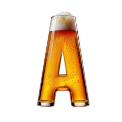 Letter A shaped like a glass of refreshing lager beer with foam, isolated on transparent background. Fresh pilsner beer in a glass with frothy head.
