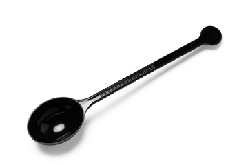 black plastic spoon isolated on transparent png background,coffee bean or powders spoon