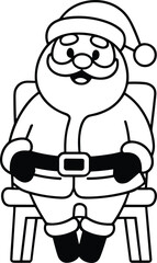 Santa Claus Sitting on Chair Line Art – Christmas Vector for Coloring and Crafts