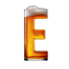 Letter E shaped like a glass of refreshing lager beer with foam, isolated on transparent background. Fresh pilsner beer in a glass with frothy head.
