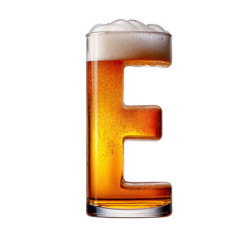 Letter E shaped like a glass of refreshing lager beer with foam, isolated on transparent background. Fresh pilsner beer in a glass with frothy head.