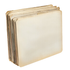 a stack of old papers on a white surface
