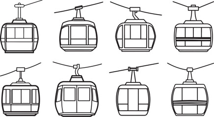 set of cable car line art, black outline, vector and illustration, coloring book page line art drawing © 69creativedesigner
