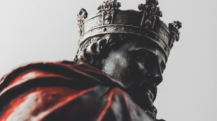 Black and white statue of king in dramatic light for historical sculpture visual photography scene concept