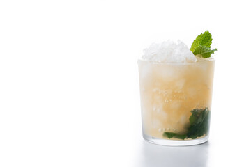 Classic Mint Julep Cocktail isolated on white background. Copy space