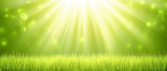 Obraz premium Bright Sunlight Rays Over Lush Green Grass Field