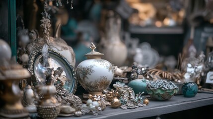 Antique trinkets and collectibles for vintage interior treasure history decor retro ornate nostalgia old world