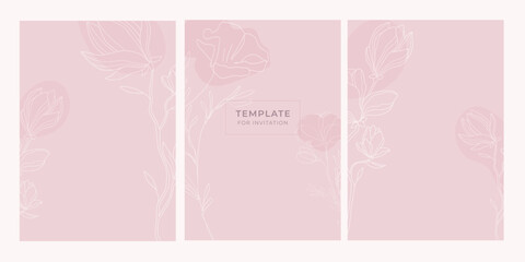 pink floral background, set of templates