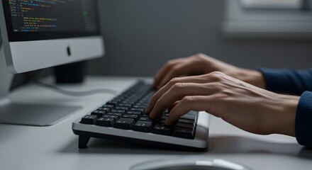 Hands Typing on Keyboard in Office Setting