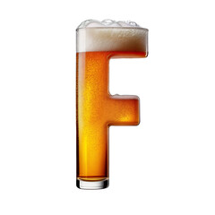 Letter F shaped like a glass of refreshing lager beer with foam, isolated on transparent background. Fresh pilsner beer in a glass with frothy head.