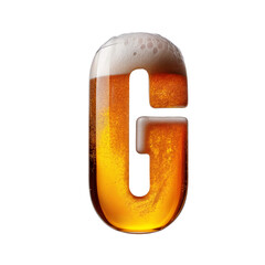 Letter G shaped like a glass of refreshing lager beer with foam, isolated on transparent background. Fresh pilsner beer in a glass with frothy head.