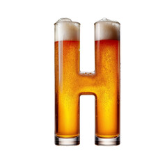 Letter H shaped like a glass of refreshing lager beer with foam, isolated on transparent background. Fresh pilsner beer in a glass with frothy head.
