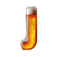 Letter J shaped like a glass of refreshing lager beer with foam, isolated on transparent background. Fresh pilsner beer in a glass with frothy head.