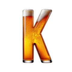 Letter K shaped like a glass of refreshing lager beer with foam, isolated on transparent background. Fresh pilsner beer in a glass with frothy head.