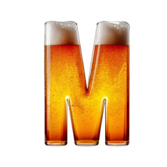 Letter M shaped like a glass of refreshing lager beer with foam, isolated on transparent background. Fresh pilsner beer in a glass with frothy head.