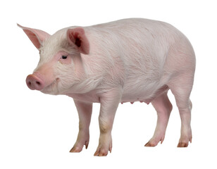Isolated PNG image of a pig, on a transparent background. Ideal for educational, agricultural, advertising and graphic design projects related to animal husbandry, breeding and the food sector.