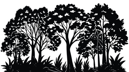 Obraz premium Forest landscape silhouette, minimalist vector nature background illustration