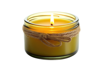 Burning Beeswax Candle in Glass Jar Rustic Decor Home Fragrance Warm Glow on transparent background