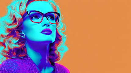 wow beautiful blond woman in glasses. Pop art retro  illustration