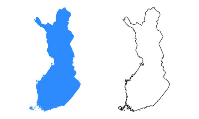 Finland vector map on white background. Map with outline style and blue silhouette