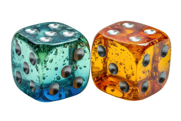 Two Translucent Dice Teal Amber Game Night Chance Luck Casino Gamble Risk on transparent background