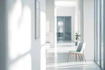 Fototapeta premium Bright, minimalist hallway with a single chair