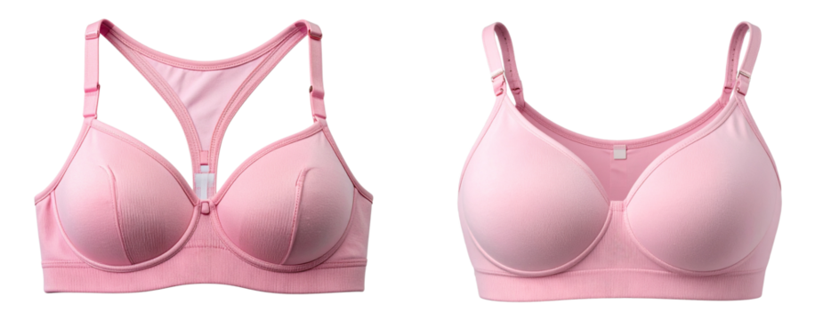 Minimalist Pink Cotton Bra with Soft Padding, Isolated on Transparent Background