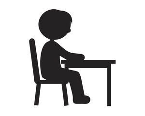 Fototapeta premium Kid Silhouette at a School Desk, Student Silhouette Illustration, School Desk Design, Child Learning at Desk, Transparent Background
