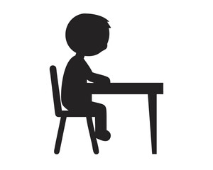 Fototapeta premium Kid Silhouette at a School Desk, Student Silhouette Illustration, School Desk Design, Child Learning at Desk, Transparent Background
