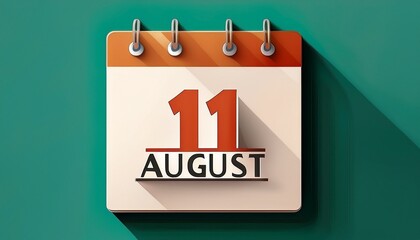 Illustration of paper calendar with date 11 August. Day and month for birthday, anniversary or appointment