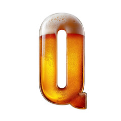 Letter Q shaped like a glass of refreshing lager beer with foam, isolated on transparent background. Fresh pilsner beer in a glass with frothy head.
