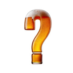 Question mark shaped like a glass of refreshing lager beer with foam, isolated on transparent background. Fresh pilsner beer in a glass with frothy head.