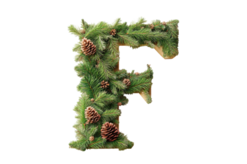 Festive Letter F Christmas Greenery Pine Cones Winter Alphabet Holiday on transparent background