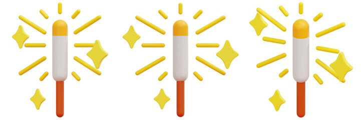 Set of Four Orange and Yellow Sparkler Lights 3d Render Icon Illustration