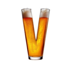 Letter V shaped like a glass of refreshing lager beer with foam, isolated on transparent background. Fresh pilsner beer in a glass with frothy head.