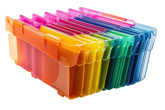 Colorful Plastic Storage Box Rainbow Folders Organization Office on transparent background - Powered by Adobe