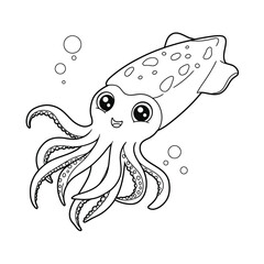 Cute Smiling Cartoon Octopus Illustration for Kids Coloring Pages

