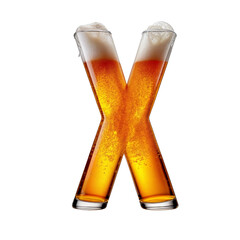 Letter X shaped like a glass of refreshing lager beer with foam, isolated on transparent background. Fresh pilsner beer in a glass with frothy head.