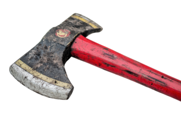 Vintage Fire Axe Red Handle Black Head Worn Rustic Tool Antique Double Bit on transparent background