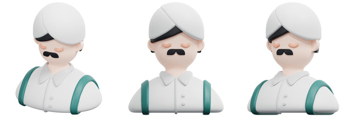 Set of 3D Rendered Avatars of an Indian Man in White and Teal 3d Render Icon Illustration